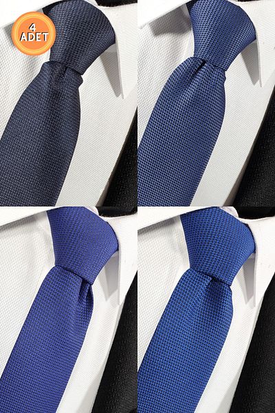 BLC Basic Line Co. Set of 4 Advantage Tie and Handkerchief in Navy Blue, Aviator Blue, Parliament Blue and Saks Blue Colors