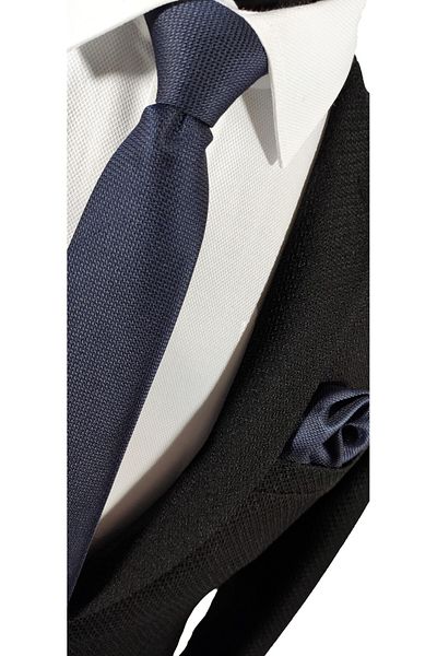 BLC Basic Line Co. Set of 4 Advantage Tie and Handkerchief in Navy Blue, Aviator Blue, Parliament Blue and Saks Blue Colors