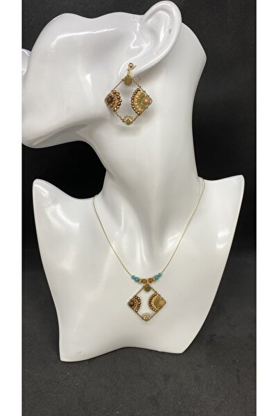 Porsuk Alternatif اليدوية العرقية الحياكة الخرز المرأة قلادة القرط مجموعة