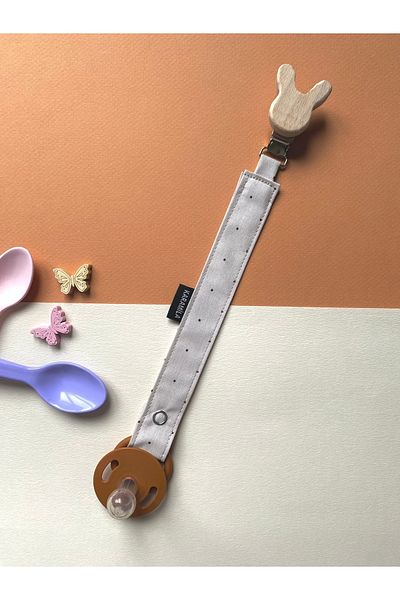 KARAMİLA Rabbit Wooden Clip Baby Pacifier Strap - Baby Pacifier Chain 100% Cotton Baby Gift