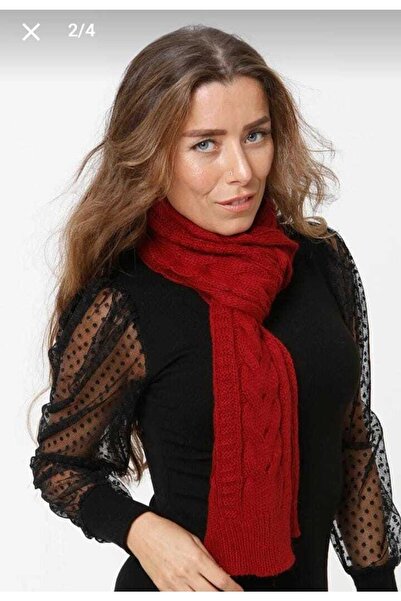 sema aksesuar Kadın Örgü Detaylı Şık Atkı - Sevgililer Günü Hediye