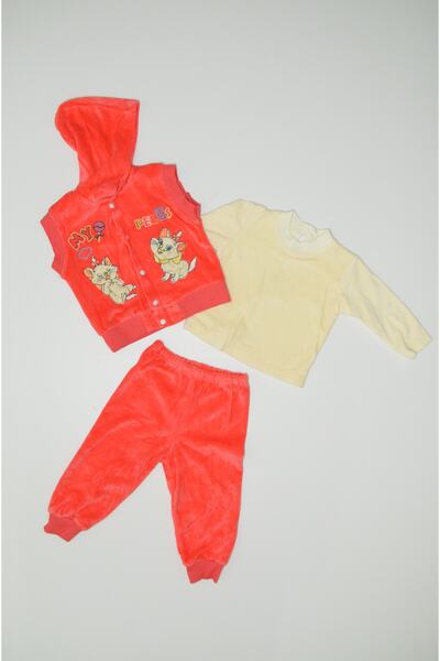 Baby Slon Kids Clup بدلة فتاة ثلاثية مخملية موسمية مع قطة