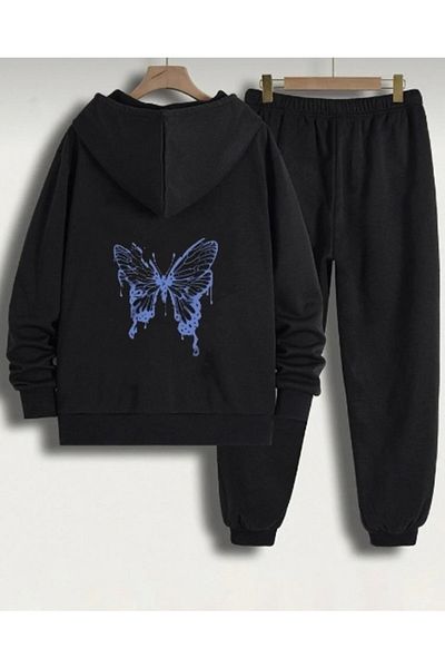 LOUİSA Σετ φόρμας Unisex Oversize Purple Butterfly Back Printed Μαύρη