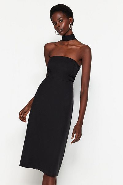 Trendyol Collection Tkané večerní šaty s černou podšívkou TPRSS23EL00081