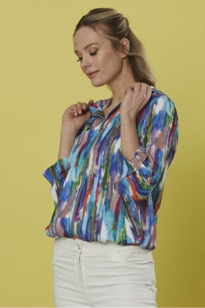 Selen Giyim Önü Fermuarlı Kapüşonlu Emprime Ceket