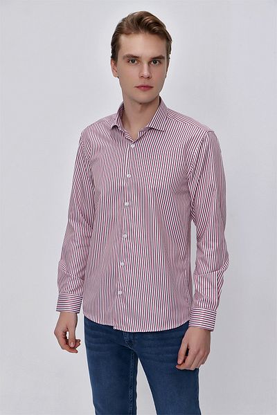 Morven Cămașă roșie cu dungi slim fit pentru bărbați