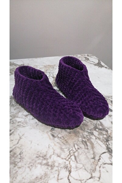 MERUT STYLE HAYATINI RENKLENDİR Ev Botu Panduf Kadife Mor Kısa El Örgüsü