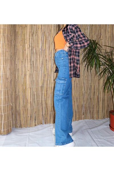 LAMİRA Pantaloni din denim cu talie înaltă Tween Blue Cargo Palazzo Jean