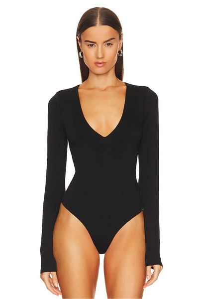 Zagrep Women's Long Sleeve V Neck Silk Jersey Badysuit