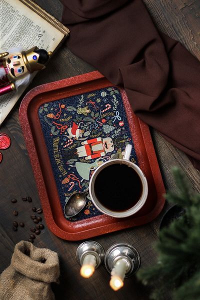 EVLE صينية معدنية منقوشة من Tales Nutcracker - صينية قهوة الشاي - صينية العرض 23 سم × 31 سم Ee161-v1
