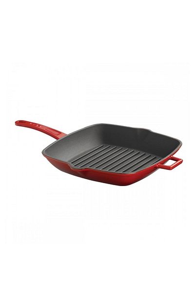 Lava Cast Iron Rectangular Grill Pan Cast Iron Solid Body Handle Measure 26X32Cm. - Red