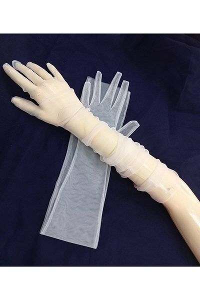Hobigram Party Gloves White Long Lycra Costume Gloves Bridal Gloves