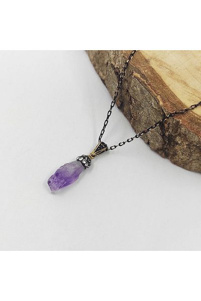ByKolyeucum Unprocessed Raw Natural Amethyst Amethyst Stone Necklace