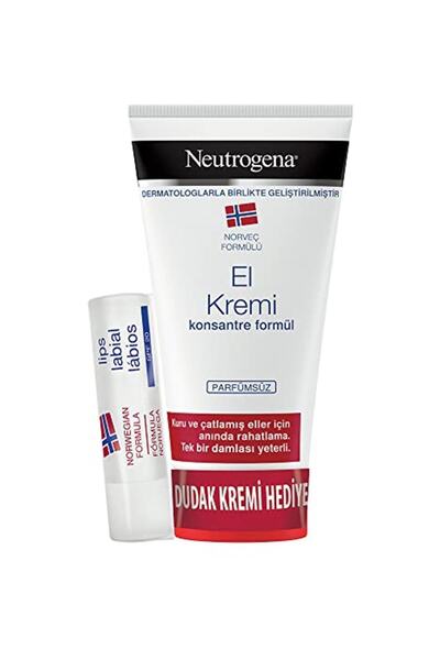 Neutrogena Norwegian Formula Perfume Free Hand Cream for Dry and Chapped Hands (1 X 75 ml) + Lip Balm