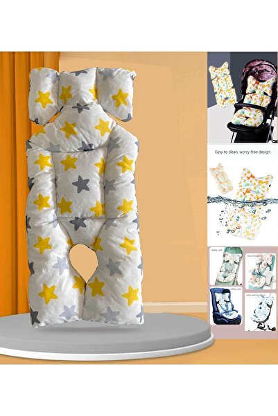 RevuBaby Bebek Arabası Puset Minderi Puset Pedi Ana Kucağı Minderi Sarı Yıldız