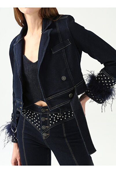 Rocky girl Trok Ve Tüy Detay Kruvaze Denim Ceket