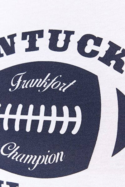 Trendyol Collection Tricou alb, 100% bumbac, cu slogan imprimat, crop crop, cu decolteu turn, tricotat TWOSS23TS00100