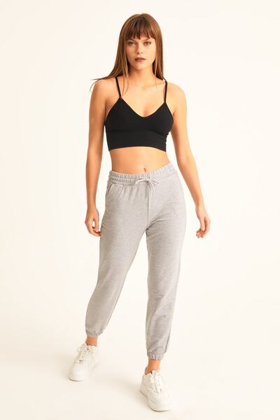 LACHT Γυναικείο γκρι φούτερ με 2 κλωστές από χτενισμένο βαμβάκι