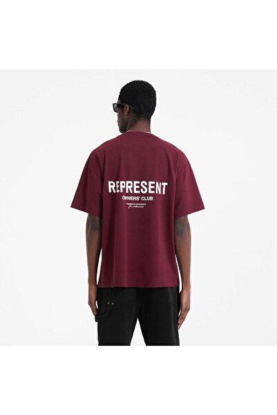 Benisengiydir Men's Claret Red Represent Printed Crew Neck Tshirt
