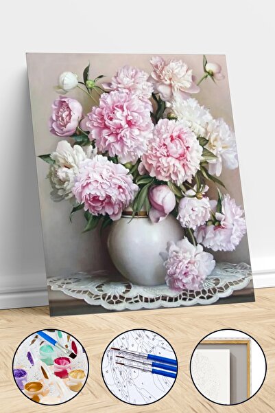 lotus hobi Beyaz Kasnaklı Çerçeveli Vazo ve Çiçekler Sayılarla Boyama Seti 50...