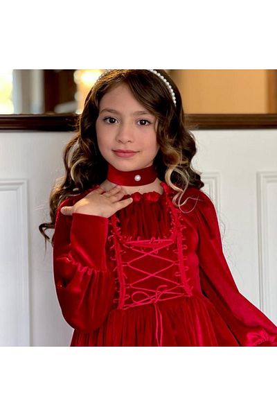 nisaykids Girl's Red Imported Velvet Clothes Bag Crown Necklace