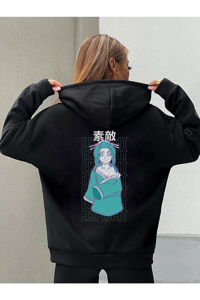 DEEPSENCE Women's Hooded Sweatshirt Explicit Back Print Black