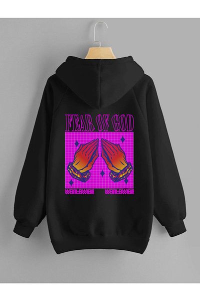 DEEPSENCE Unisex Hooded Sweatshirt Fear Of God Back Print Black