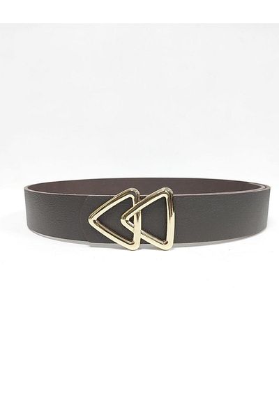 Kemerix 100% Genuine Leather Women's Bitter Brown Belt with Gold Buckle