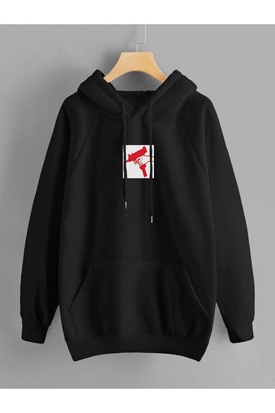 DEEPSENCE Unisex Hooded Sweatshirt Gangsta Back Print Black