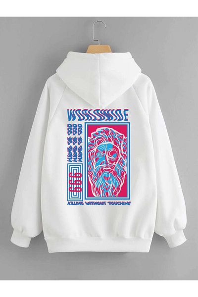 DEEPSENCE Unisex Hooded Sweatshirt Hand Of God Back Print White