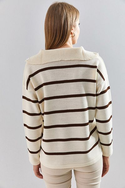 Bianco Lucci Pulover din tricot cu dungi cu fermoar pentru damă