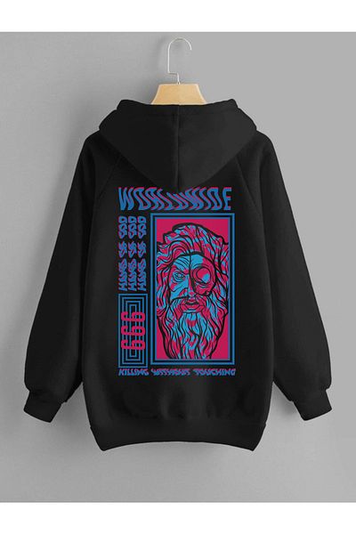 DEEPSENCE Unisex Hooded Sweatshirt Hand Of God Back Print Black