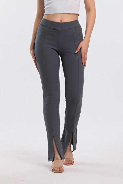 Swana Κολάν Γυναικείο Ανθρακί Ψηλόμεσο Μπροστινό Σκίσιμο Κοτλέ κολάν