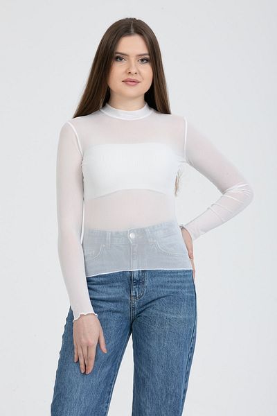 TREND Women's Long Sleeve Tulle Transparent Blouse