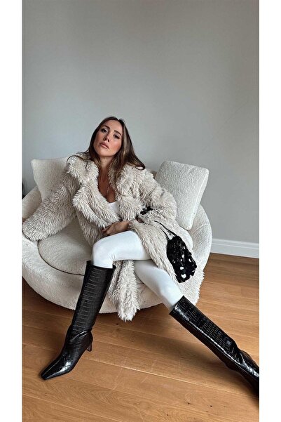 ZF BUTİK Kabát na knoflíky z kamenné kožešiny