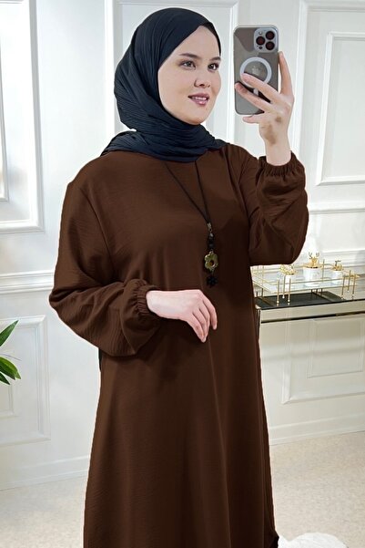 Aşkı Endam مقاس كبير للنساء - بدلة أيروبين طويلة كاجوال من Mevlana، قلادة هدية، بني