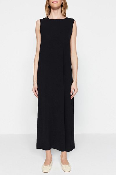 Trendyol Modest Aerobin υφαντό μαύρο φόρεμα με φόδρα - TCTSS23EB00146