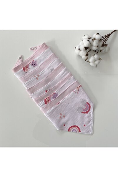 Pink 10 Pcs 100% Cotton Double Layer Muslin Snap Fastener Baby Saliva & Scarf Meva Bib