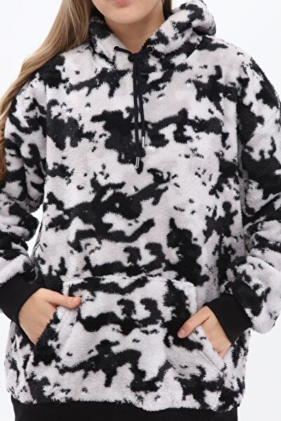 NEWLAKER Hanorac de pluș cu glugă, unisex, negru, supradimensionat, cu model ...