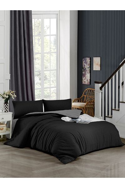 ÇARŞAF DÜNYASI Easy-Iron-100x200-Μονό Σετ Παπλωματοθήκης (Γκρι ελαστικό σεντόνι+Παπλωματοθήκη+Μαξιλαροθήκη)
