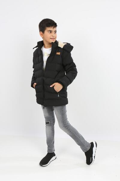 B&T Jachetă neagră detașabilă cu glugă pentru băiat