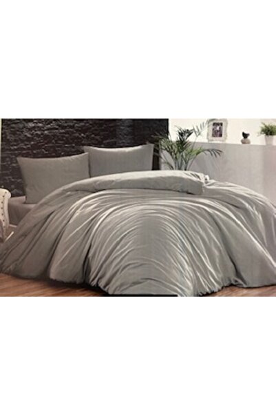 Paradise Сірий рівний 62-нитковий простирадло з гумкою, двоспальний комплект постільної білизни