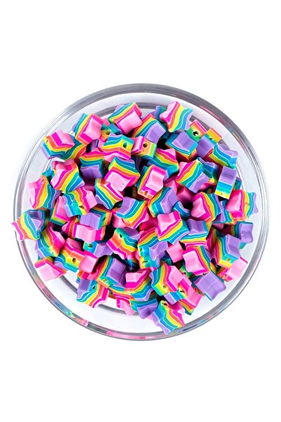 yfhobi 10 Adet - Polimer Fimo Boncuk, Gökkuşağı Renkleri Yıldız Desen Polimer...