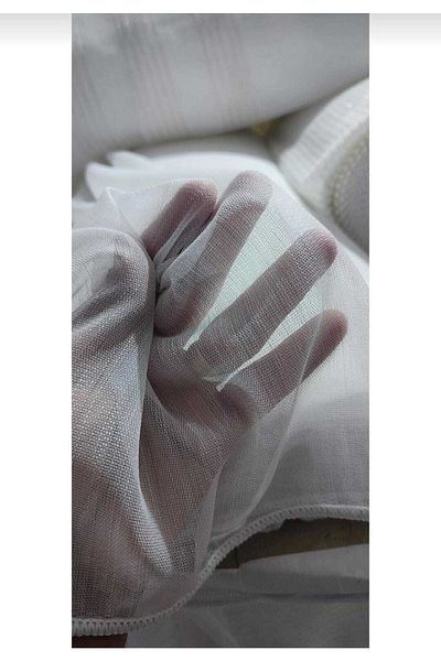 Perde Evi Bamboo Crown Slub Don'T WanT Iron Non-wrinKle Tulle Salon 1/3 PleaTed Tulle - 8024plasecru