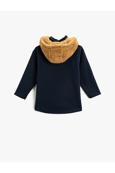 Koton Boy's Sweatshirt with Removable Hood, Zipper Detail, Stand-Up Collar, Pocket, Parachute Fabric Detail