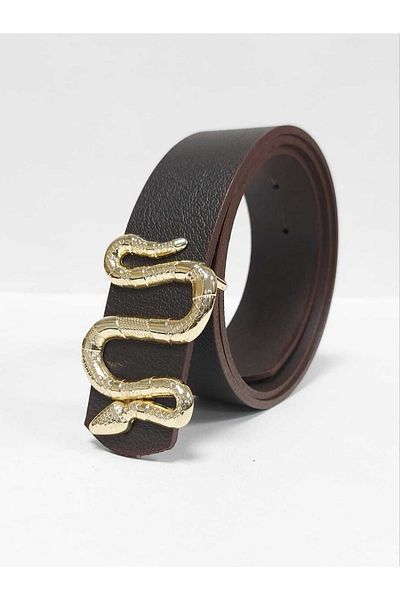 Kemerix Γυναικεία Bitter Brown ζώνη με 100% γνήσιο δέρμα Snake Gold πόρπη