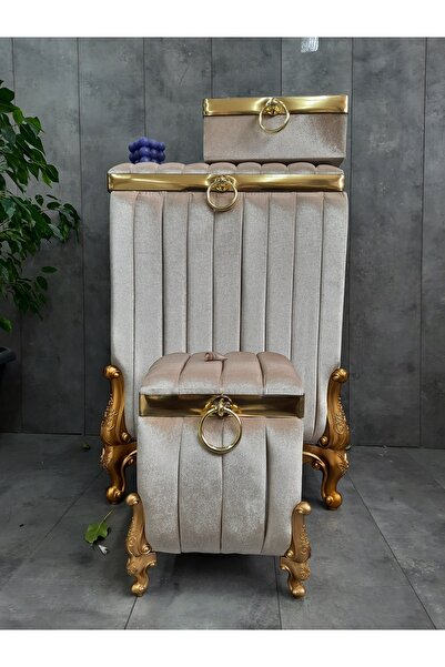 Bonny Home Luna Vizon 3'lü Mdf Ipek Kadife Banyo Seti Kirli Çamaşır Sepeti - ...