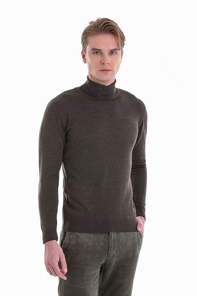 Hatemoğlu Καφέ Comfort Fit Plain Crew Neck Μάλλινο Πλεκτό Πουλόβερ