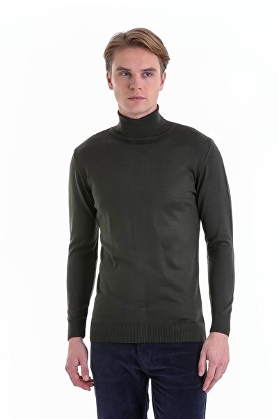 Hatemoğlu Haki Comfort Fit Прямий велосипедний комір Вовняний трикотажний светр