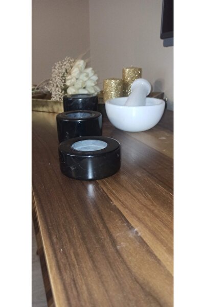 MarbleTrend 3'lü Mermer Mumluk Taurus Black Elegant Seri